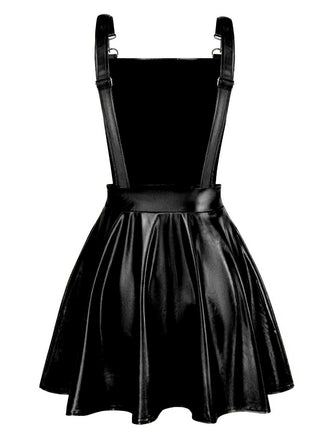 Schwarz 1970er Metallisch Holographic Suspender Kleid