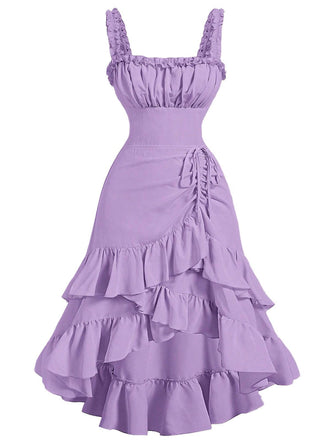 1950er Träger Gerafft Gestuft Rüschen Saum Kleid