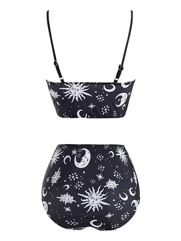 Schwarz 1980er Träger Galaxie-Druck Gothic Bikini Set