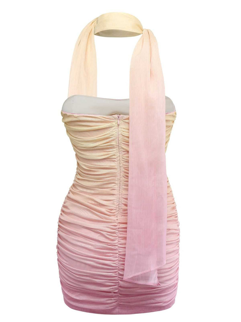 1960er Trägerlos Gradient Gerüschtes Enges Kleid Mit Schal