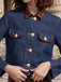 Blau 1950er Leder Rever Tasche Denim Jacke