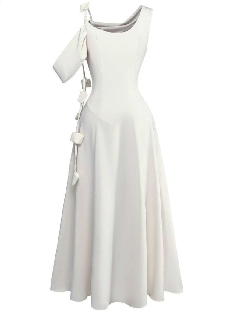 1980er Asymmetrisch Eine Schulter Drapiert Midi Kleid