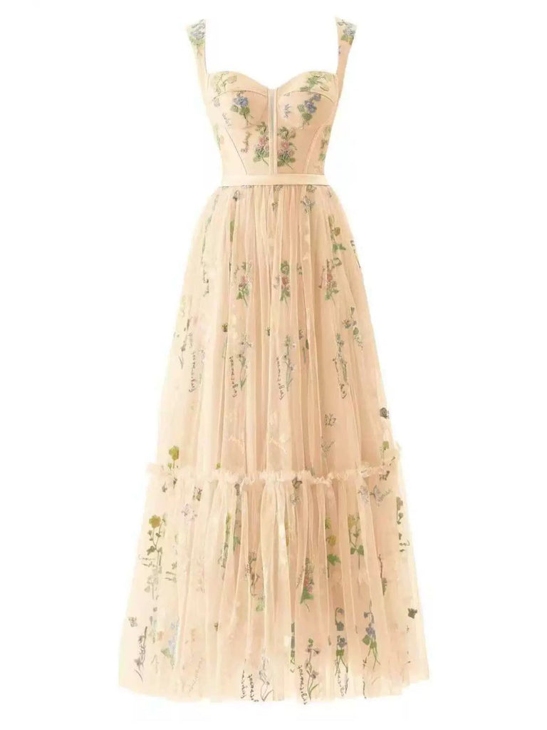 1930er Blumen Netz Stäbchen Schnürung Kleid