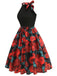 Rot 1950er Rose Ärmellos Patchwork Kleid