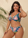 [Übergröße] Mehrfarbig 1950er Tropisch Blumen Bikini Set