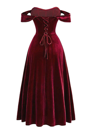 Weinrot 1930er Samt Korsett Formal Kleid