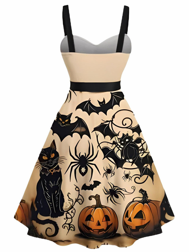 [Vorverkauf] Orange 1950er Kürbis Katze Schläger Swing Kleid