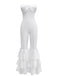 1970er Boho Trägerloses Solide Plissiertes Rüschen Jumpsuit
