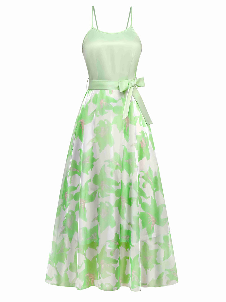 1930er Bogen Organza Blumen Spaghetti Träger Kleid