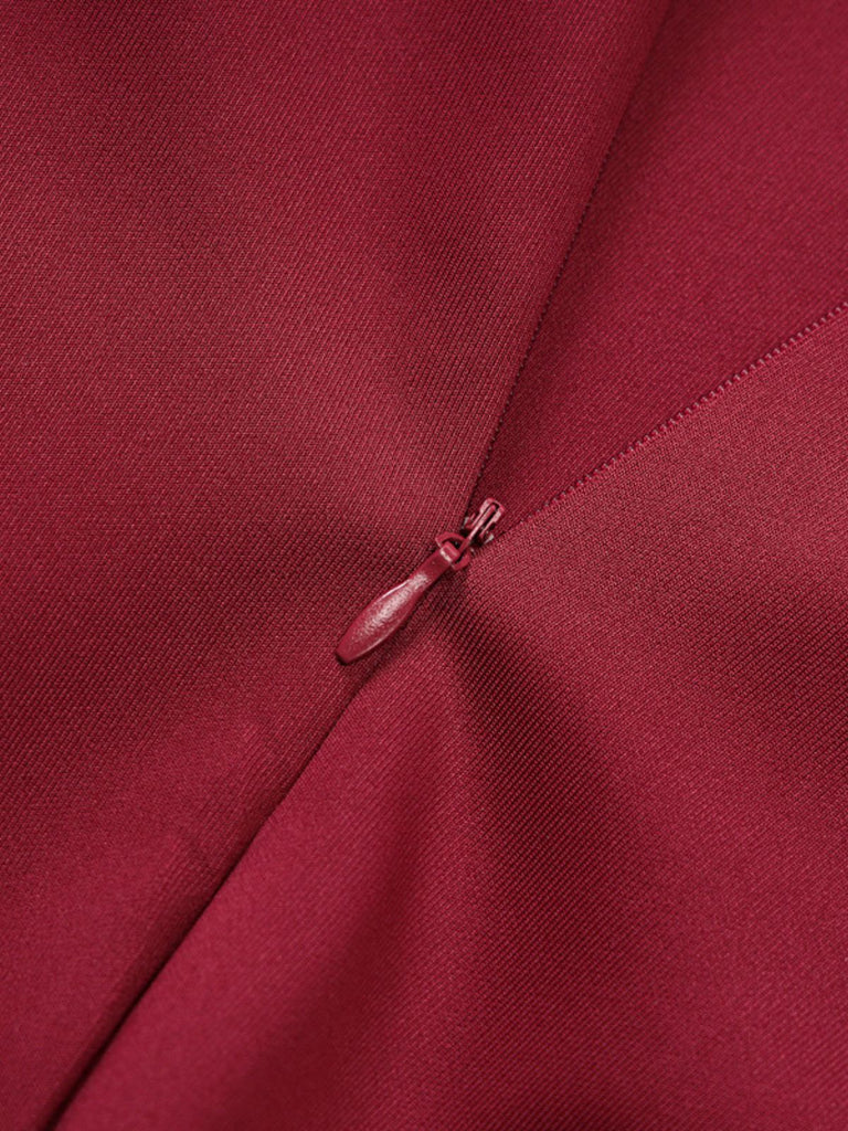 1970er Solide Schulterfrei Tief V-Ausschnitt Skater Kleid