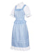 Blau 1970er Gingham Rüschen Puffärmel Kostüm Kleid