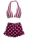 [Vorverkauf] Rot 1940er Streifen Halter Polka Punkte Rüschen Bikini Set