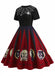 [Vorverkauf] Rot 1950er Halloween Spinnennetz Druck Patchwork Kleid