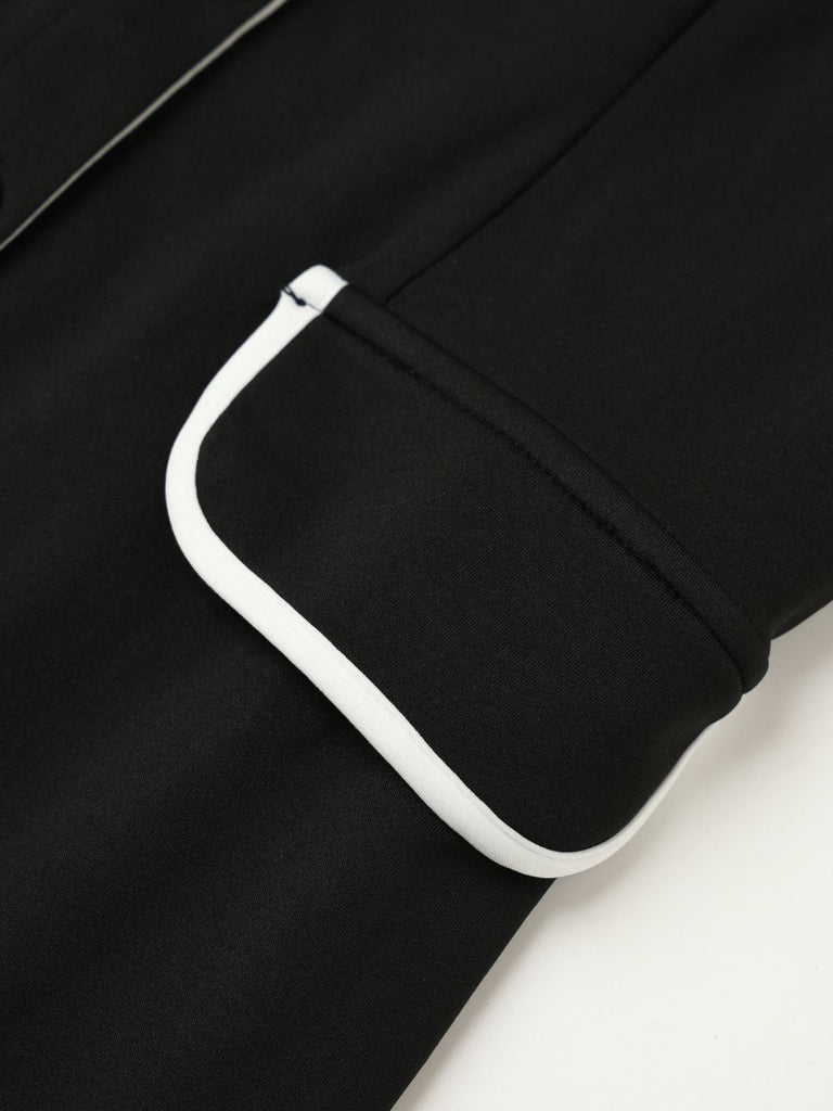 Schwarz 1960er Ärmellos Revers Knopf Enges Kleid