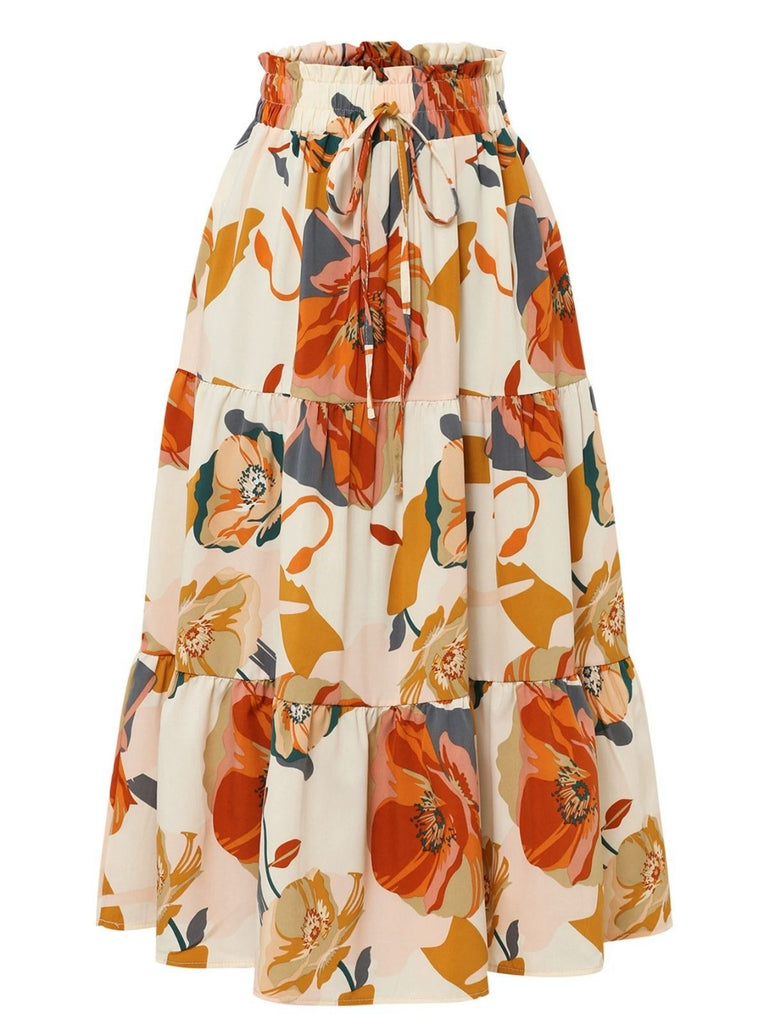 1970er Boho Blumen Bogen Stufen Rock