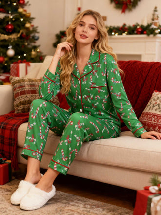 1950er Weihnachten Zuckerstange Pyjama-Set