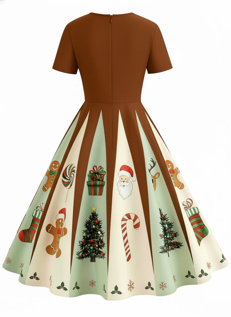 [Vorverkauf] Braun 1950er Weihnachten Lebkuchen Swing Kleid