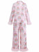 Rosa 1950er Santa Muster Pelzbesatz Pyjama Set
