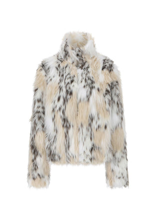 Weiß 1980er Leopard Drucken Kunst Pelz Jacke