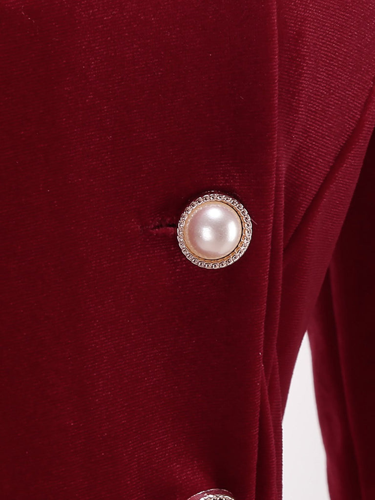 Rot 1950er Weihnachten Samt Santa Pelzkragen Perle Kleid