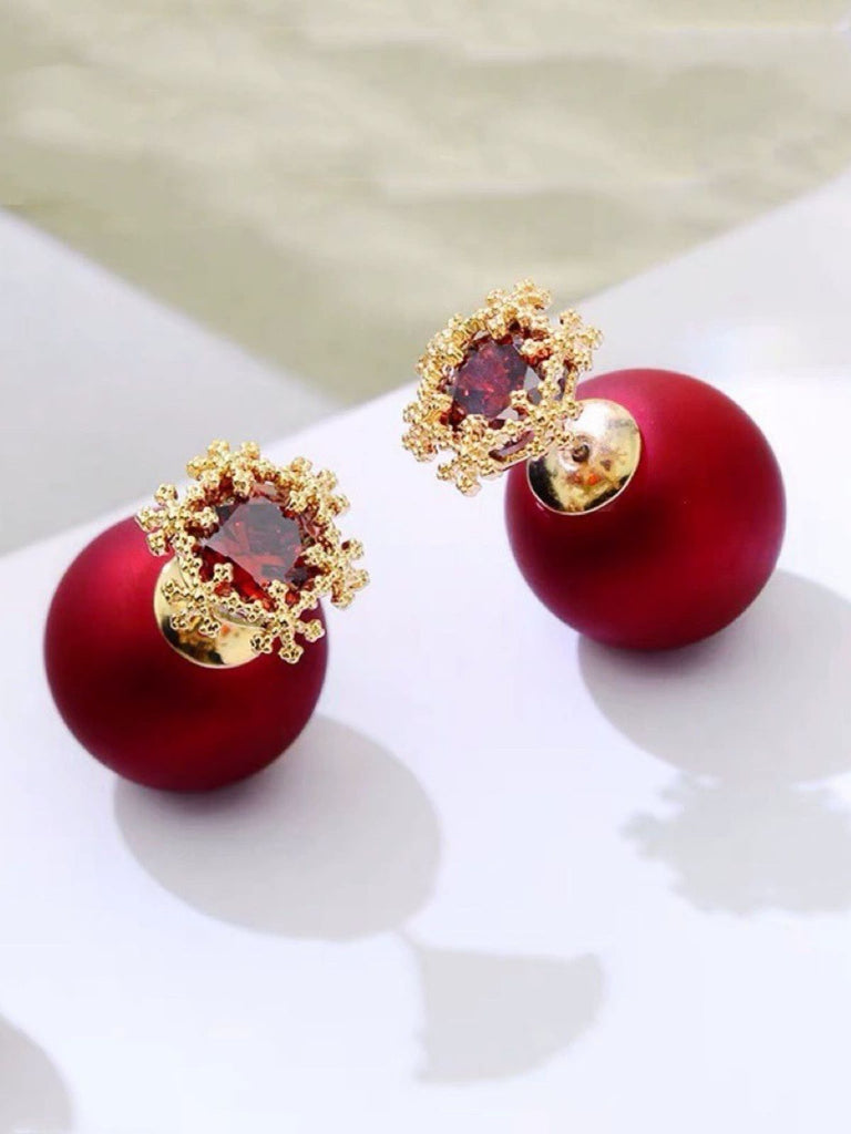 Weihnachten Rot Gem Schneeflocke Stud Ohrringe