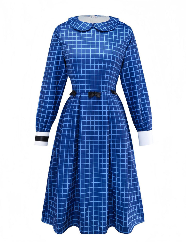 Blau 1940er Plaid Waise Esther Kleid