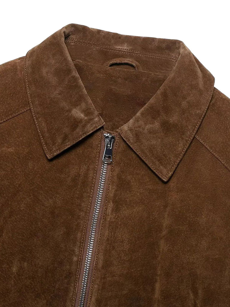 Braun 1980er Solide Kunstwildleder Verkürzt Jacke