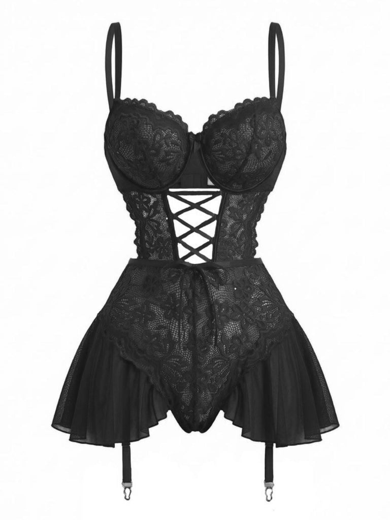 1960er Netz Transparent Spitze Nachthemd Mit Strumpfhalter Bänder