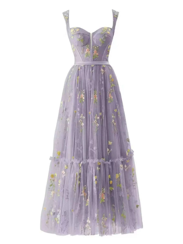 1930er Blumen Netz Stäbchen Schnürung Kleid