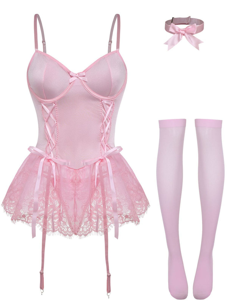 1960er Spitze Besetzt Korsett Bodysuit Set