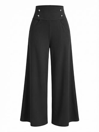 1950er Solide Hoch Taille Doppel Knopfreihe Weitbein Hose