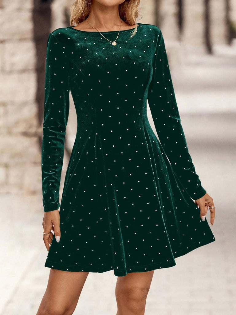 1980er Samt Strassstein Tailliert Party Kleid