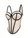 Beige 1980er Sheer Steampunk Fischgräten Korsett