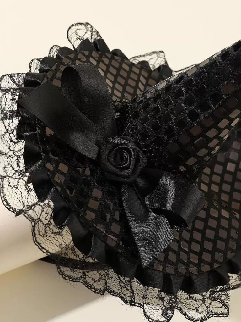 Schwarz Gothic Spitze Rose Zaubererhut Stirnband