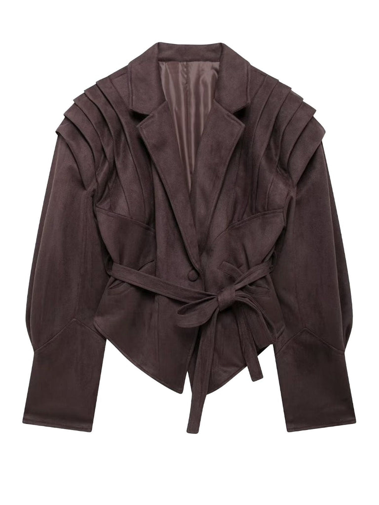 1980er Solide Tasten V-Ausschnitt Schnürung Jacke