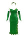 Grün 1970er Multi-Blatt Stirnband & Pailletten Kleid Set