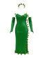Grün 1970er Multi-Blatt Stirnband & Pailletten Kleid Set