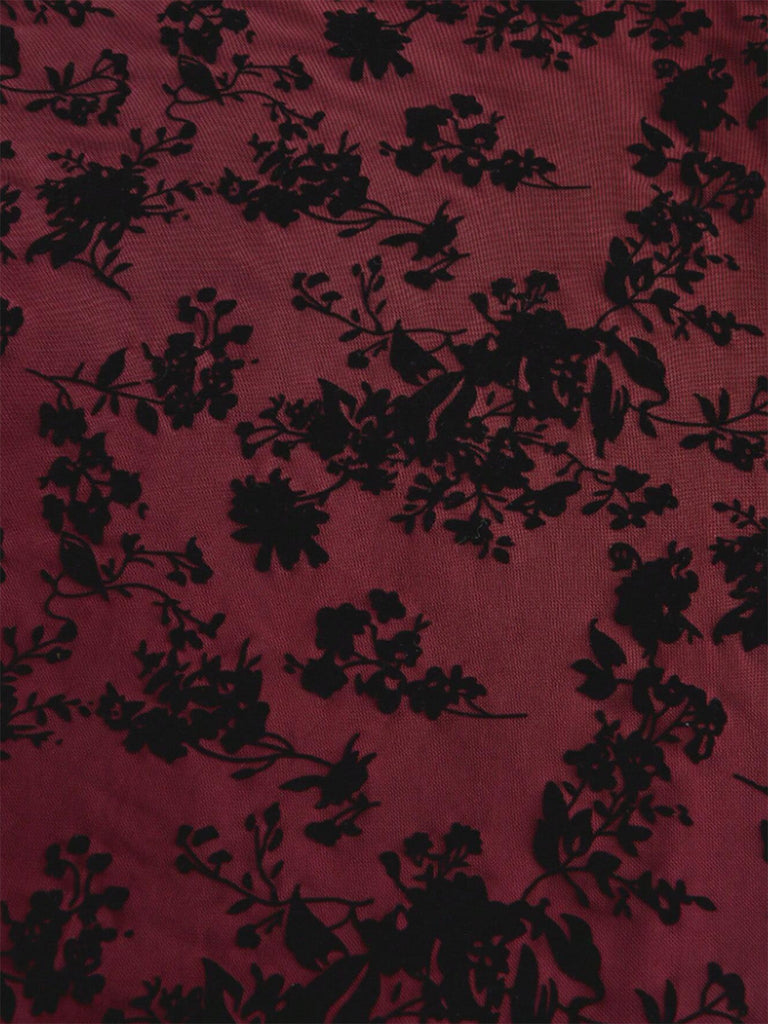 [Vorverkauf] Weinrot 1950er Spitze Blumen Bischofsärmel Kleid