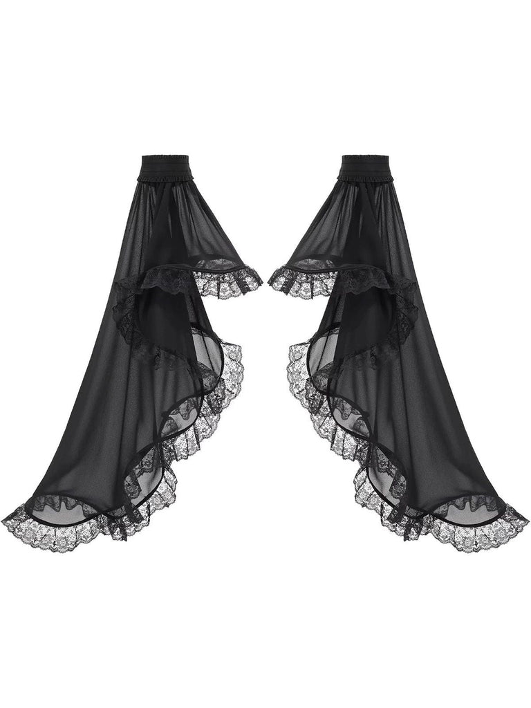 Schwarz Spitze Chiffon Lang Ausgestellte Ärmel