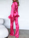 2PCS 1970er Feder Cuff Tie-Up Crop Top & Schlitz Hose