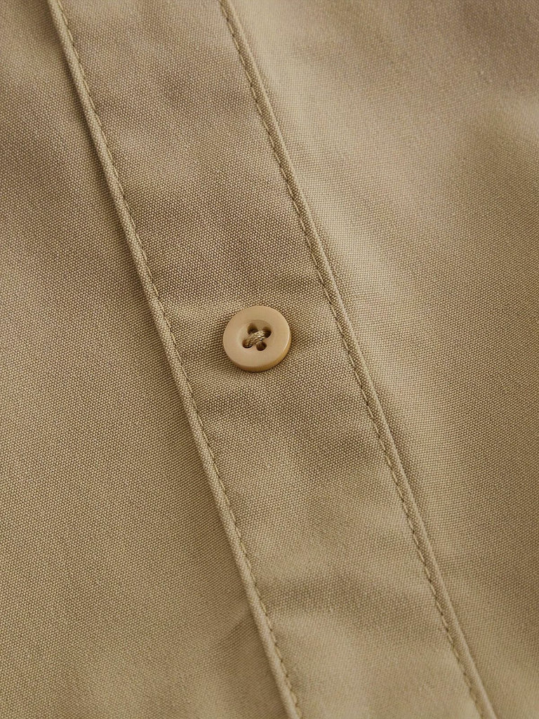 Beige 1960er Puffärmel Elastisch Geschnürt Taille Kleid