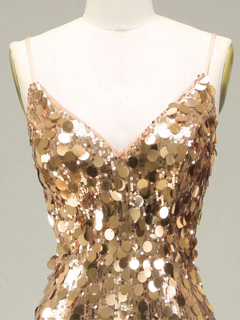 [Vorverkauf] Gold 1930er Slip Pailletten Abend Kleid