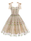 1950er Bestickt Netz Schnürung Herzförmiger Hals Kleid