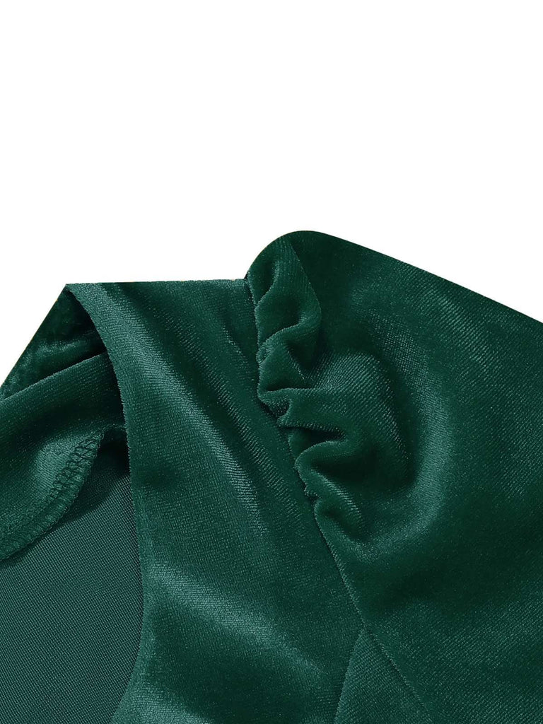 1950er Weihnachten Samt Quadratischer Hals Langarm Kleid