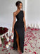 1960er Eine Schulter Gerüscht Schlitz Satin Kleid
