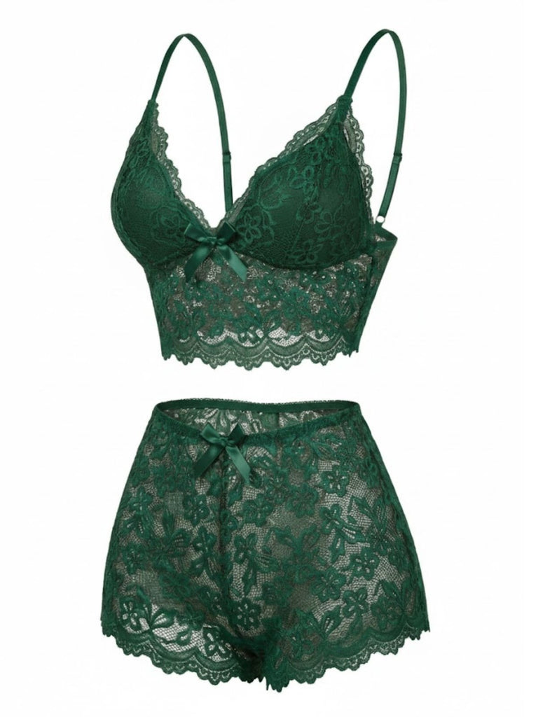 1960er Spaghetti Träger Spitze Blumen Bogen Pyjama Set