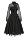 [Vorverkauf] Schwarz 1950er Sheer Netz Patchwork Schnürung Kleid