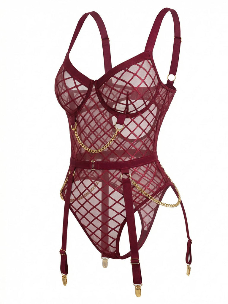 1970er Riemchen Ketten Akzente Durchsichtig Netz Lingerie