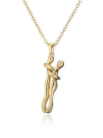 Vintage Gold Metallisch Paarumarmung Anhänger Halskette