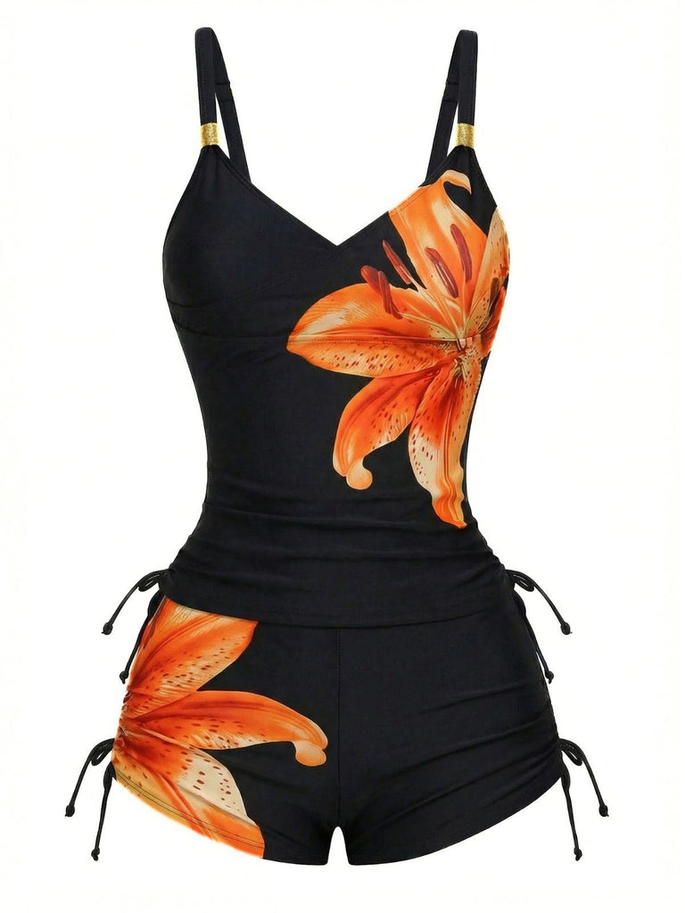 1950er Blumen Schnürung Tankini Set